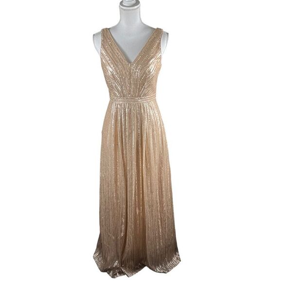 Weddington Way by Adrianna Papell Gold Champagne Sequin Dress